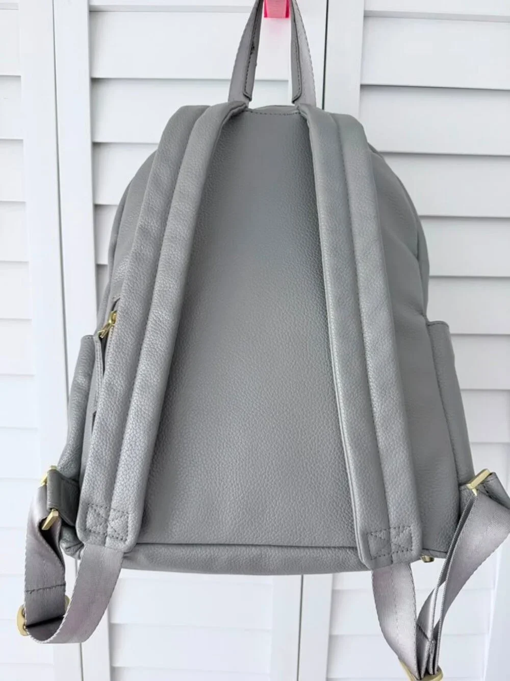 Freshly Picked Gray Vegan Leather Diaper Backpack 10 Pocket Changing Bag
